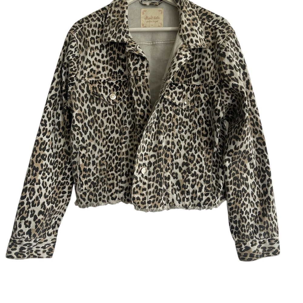 Altar'd State Leopard Print Denim Jacket Y2K Mob Wife  Trucker Sz Medium